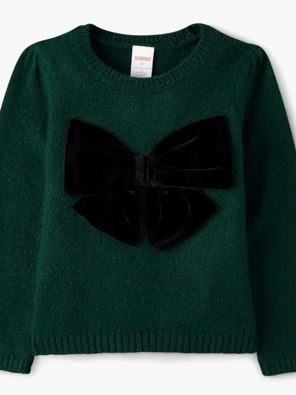 Gymboree Teal Green Knit Sweater with Black Velvet Bow